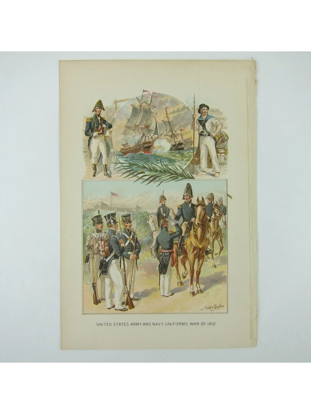 Chromolith Book Plate US Army & Navy Uniforms War of 1812 HA Ogden Antique 1890s